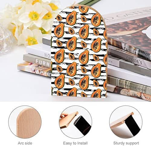 Tropical Papaya Wooden Bookends Livros Decorativos da moda Stand para prateleiras domésticas e de escritório Conjunto de 2