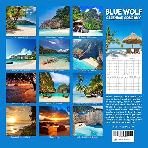 Beaches Monthly 2023 Hangable Wall Calendário com quatro meses de bônus de 2022, 16 meses, calendário de parede grande setembro de 2022-2023