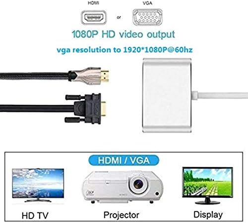 Usecl USB C para HDMI e VGA Adaptador, adaptador de conversor VGA tipo C para HDMI 4K+, compatível com o MacBook Pro/Chromebook Pixel/Dell