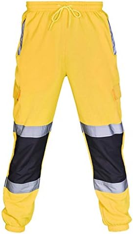 Homens calças refletidas para o trabalho rodoviário de alta visibilidade macacão de bolso casual casual calça de windbreaker