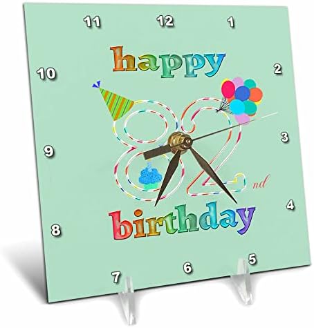 3drose feliz 82º aniversário, cupcake com vela, balões, chapéu, ... - relógios de mesa