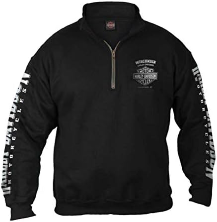 Harley-Davidson Men's Lightning Crest 1/4 Zip Cadet Pullover Sweatshirt, preto