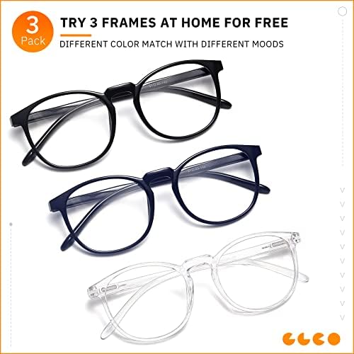 IBOANN 3 Pacote de óculos de bloqueio de luz azul Mulheres/homens, óculos vintage falsos com lente clara, moda retro -quadro