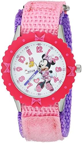Disney Minnie Mouse Kids 'Buzel Staneco de aço inoxidável Professor Analógico Nylon Siss relógio