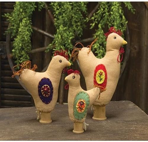 CWI Gifts 3/Set Rocked Fabric Folkart Roosters em carretéis, multicolorido