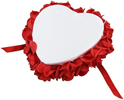 Almofado de anel de casamento Antrader, travesseiro de anel vermelho, fita Crystal Pearl Rose Casamento Centro de Coração de Caixa de Anel