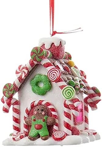Kurt Adler Holiday Decorativo Batter Operado por Gingerbread LED Candy House Acessório Solivando Ornamento de Christmas Set com cabide de cordas