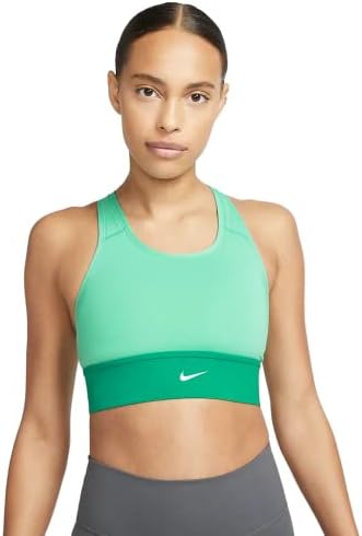 Nike dri-fit swoosh feminino de suporte médio de 1 peça acolchoada sutiã esportivo lominal