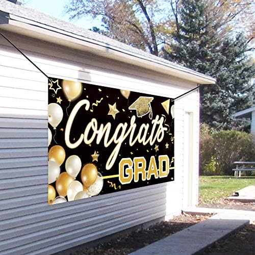 Bunny Chorus Black e Gold Graduation Party Decorações 2023, 71 x 40 cenário de graduação, banner de graduação de 2023, parabéns