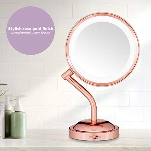Reflexões Conair LED de vanguarda iluminada LED espelho, ampliação 1x/5x, acabamento em ouro rosa