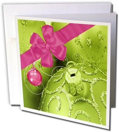 Ornamentos de Natal verde 3drose com arco rosa - cartões de felicitações, 6 x 6 polegadas, conjunto de 6