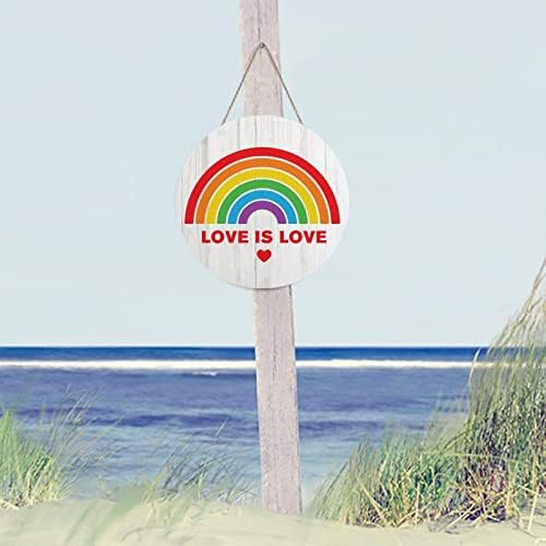 Arupkeer Welcome Sign LGBT Pride Round Wooden Sign Housey Love Is Love Rainbow Sign Lesbian & Gay Wood Decor da fazenda Placa pendurada na casa da casa