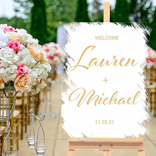 Placa de boas -vindas de casamento personalizada White and Golden Modern Acrílico Casamento Ligante Party de Festa de Festa de