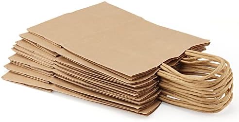 Senjeok 150 PCs 6 x 3 x 8 polegadas sacos de papel com alças, pequenas sacolas de varejo Kraft, sacos de artesanato marrom