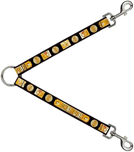 Dog Leash Splitter Champion Belt Icons Black Golds 1 pés de comprimento 1 polegada de largura