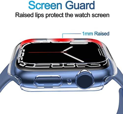 2 Pacote de estojo de pacote compatível com as séries de relógios Apple 8/7 41mm, hard pc pc case de choque à prova de choque de choque de borda de proteção protetora [sem protetor de tela]- Clear+Black
