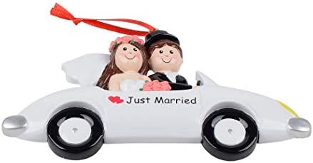 Personalizado recém -casado carro de casamento ornamento de cabelo castanho caseiro casal ornamento Nosso primeiro Natal de lembrança