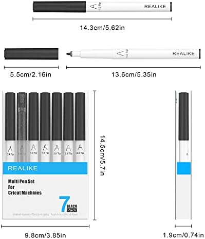 Tarifas Reais para Cricut Maker 3/Maker/Explore 3/Air 2/Air, Pens preto conjunto de 7pack inclui caneta fina, gel de glitter, marcador, caligrafia de desenho de desenho compatível com Cricut