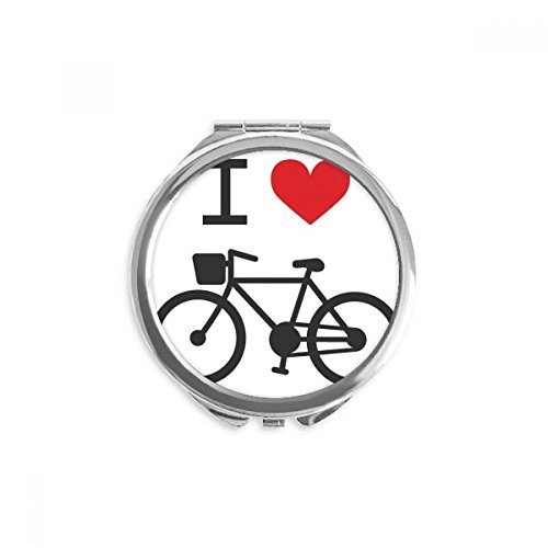 I Love Red Heart Bicycle Pattern Hand Compact Mirror Round Portable Pocket Glass