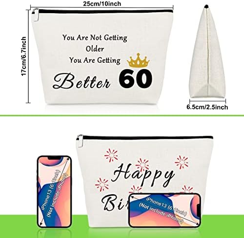 Presente de aniversário de 60 anos para mulheres avó mamãe viagem bolsa cosmética de 60 anos apresenta bolsa de maquiagem