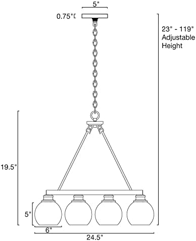 Kira Home Elwood 24,5 5 luzes Industrial Rustic Farmhouse Wagon Chandelier + Tons de vidro transparente, estilo de madeira de bétula defumada + acabamento preto