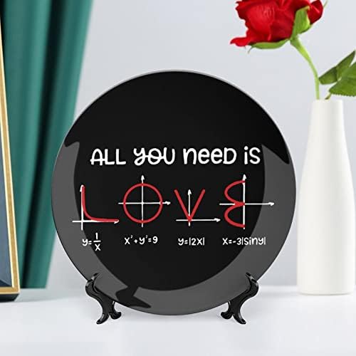 Tudo o que você precisa é amor de placas decorativas matemáticas redondo pratos de cerâmica com suporte para display para decoração de casamento em casa