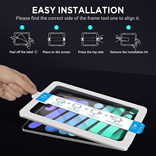 Caso Kingblanc para iPad Mini 6th Generation & HD Clear Screen Protector, capa de couro vegano e filme de vidro temperado com kit de alinhamento automático [instalação de 1 toque]