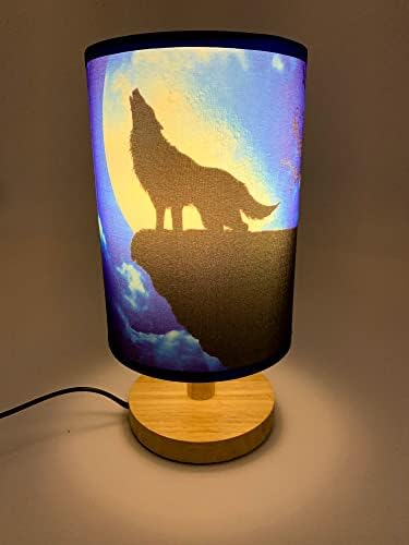 Lobo e a lua luminária de tabela de cabeceira noite de madeira clara decoração de quartos ou ótimas idéias de presentes