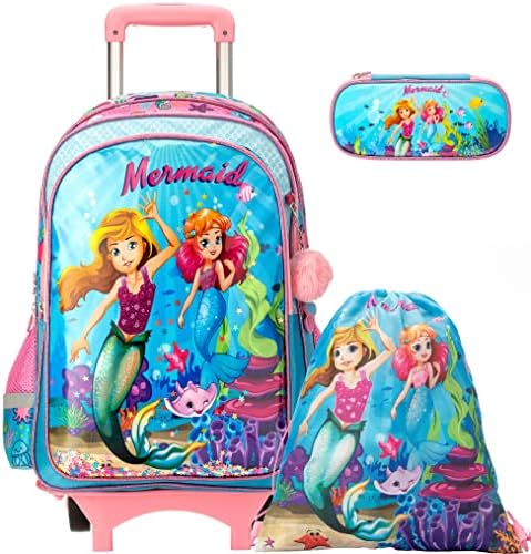 Mochila Zbaogtw Rolling para garotas Backpack com Wheels Backpack Backpack para a Backpack Wheelping para crianças do ensino