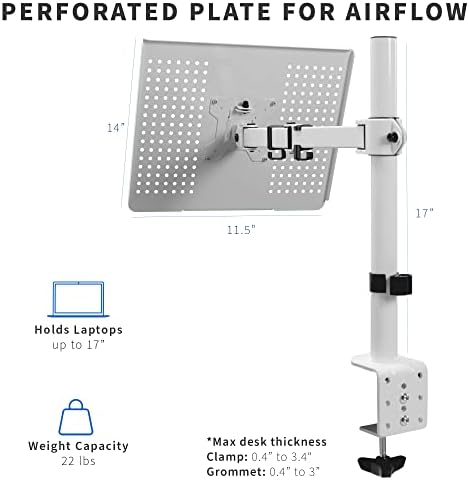 Vivo Single Laptop Notebook Stand, extensão totalmente ajustável com clamp C, se encaixa em laptops de até 17 polegadas, branco, Stand-V001LW