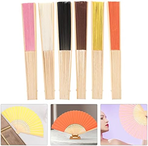 AMOSFUN JAPANDI Decor 6pcs Fan de papel de estilo chinês com fã de handheld de fã de bambu da costela de bambu