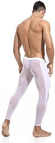 MUFENN Mens Gym executando leggings transpare-through térmico meias calças de compressão calças de retalhos laterais