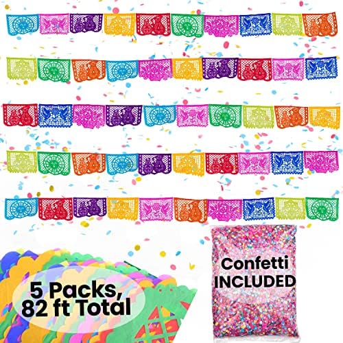 Cinco pacotes, banners de partidos mexicanos de 82 pés mais 250 gr de confete multicolor