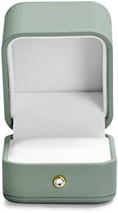 Woodten Small Apresentation Ring Box Caixa de anel de couro verde premium para engajamento da proposta