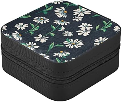 Alaza Cute Daisy Flower Print Floral Small Jewelry Box for Women Girls Homens de Jóias de Viagem Pu Organizador PU, Black Edge