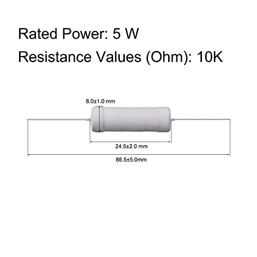 UXCELL 10PCS 10K ohm Resistor, 5W 5% Tolerância Óxido de metal resistores de filmes, chumbo de eixo, prova de chama para projetos