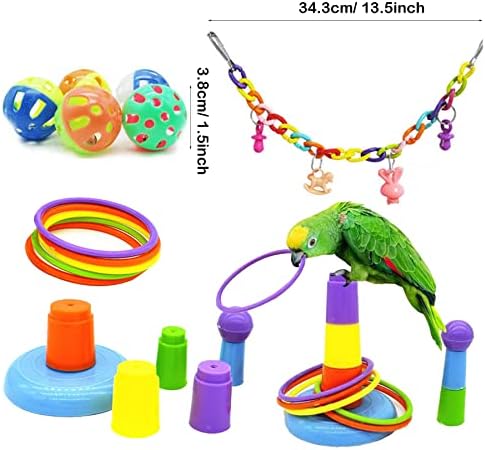 Na Allazona 17 PCs Toys de pássaro Papagaio Toys Swing Toys Pet Birds Cage Toys Mastigando brinquedos de sino pendurados para