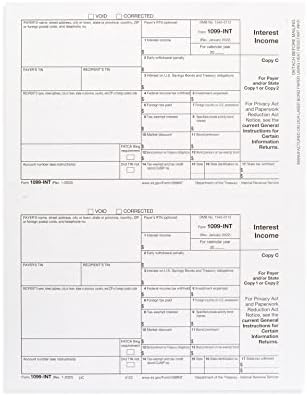 2022 1099 INT 4 Formulários de imposto de juros de peça Kit, 25 Formulário a laser de 1099 Formulários de juros, compatíveis com