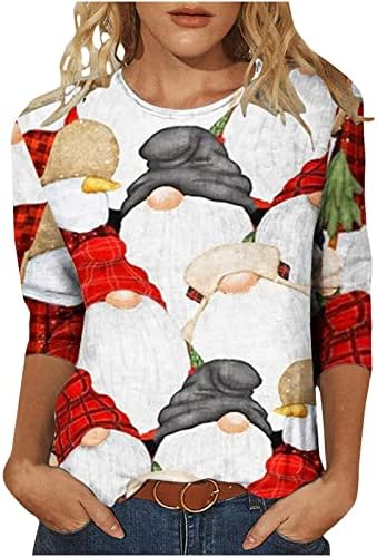 Camisas de Natal feias para mulheres 2022 engraçado gnome fofo Impressão de boneco de neve impressão casual de manga longa Tops de pullover