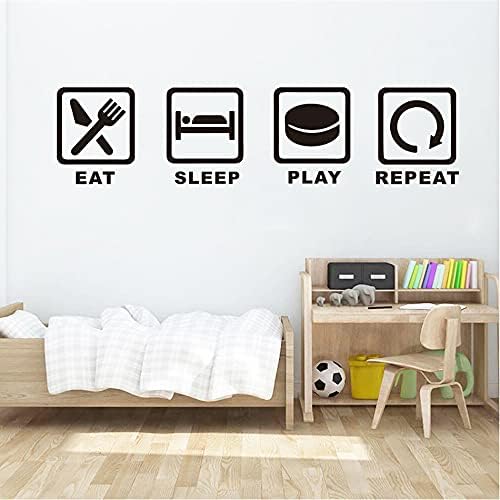 Adesivo de parede de esportes de vinil Coma Sleep Play Hóquei Repita Destino de parede Removável Decoração do quarto de crianças adesivo de parede para meninos quarto