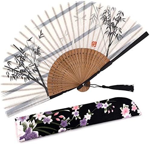 Amajiji Dobrando Fan Hold Hold For Women - Bamboo Silk Fans for Party Wedding Wedding Decoration Gift Performance