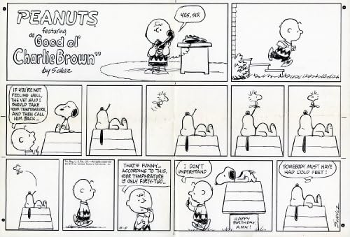 Peanuts Comic Strips de Charles Schulz - Impressão original do Sunday Photostat - 5 de agosto de 1973 - Alguém deve ter tido