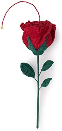 Florisdecor, 1 grande rosa vermelha de crochê em caixa de presente preta, rosa artesanal, presente de aniversário, caixa