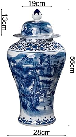 Fotoev 21,5 Jingdezhen Blue e White Mountains and Rivers Porcelain Decorativo, vaso de jarra de gengibre cerâmica para