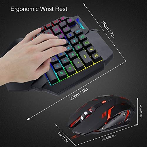O teclado de jogo RGB de uma mão RGB e uma combinação de mouse iluminada, letras de arco -íris com fio USB brilhar o teclado mecânico