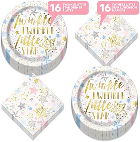 Twinkle Little Star Baby Shower Supplies - Shiny Gold Star Paper Placas de sobremesa e como me pergunto guardanapos de bebida