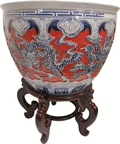 Armazém de móveis orientais esculpido em porcelana chinesa dragão de peixe -aço imperial coral esmalte