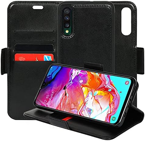 Case de carteira magnética destacável com NAVOR com proteção RFID compatível com o Samsung Galaxy A70 [Série Vajio] - Black