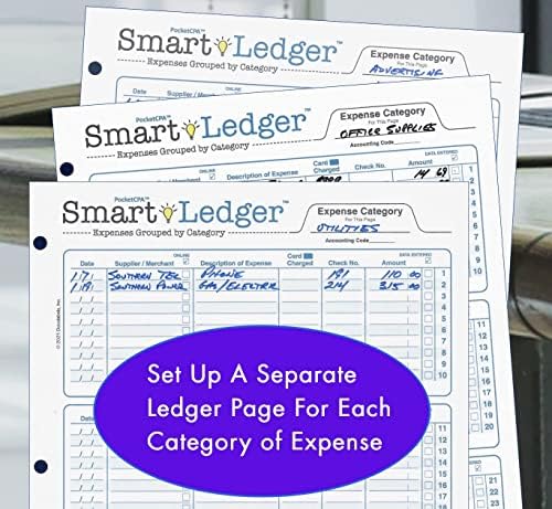 Ledger Smart - Despesas agrupadas por categoria. Organizador tributário e razão de despesas para pequenas empresas. Fácil rastreamento de despesas e preparação de impostos. Contabilidade sem esforço. 50 folhas - 8,5 x 11 ”por Pocketcpa.