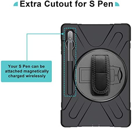 Procase Galaxy Tab S8 Plus 2022 / S7 Plus 12,4 ”2020 Case com S Pen, estojo robusto à prova de choque com alça de mão Rotativa de proteção contra o Kickstand - preto